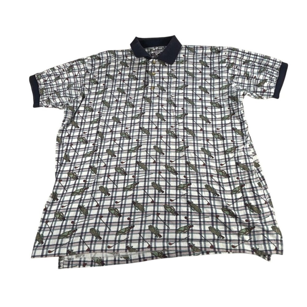 VTG Golf Polo Shirt Sauce by Berne Plaid Navy Men's Size 1X Cotton Stretch Tee